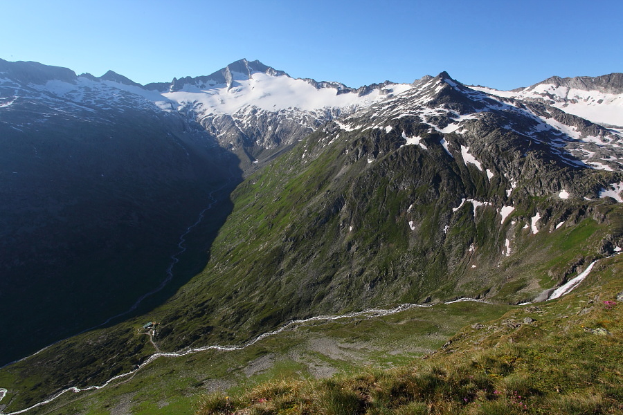 Mein erster Blick hinab ins Großelendtal und zur Osnabrücker Hütte