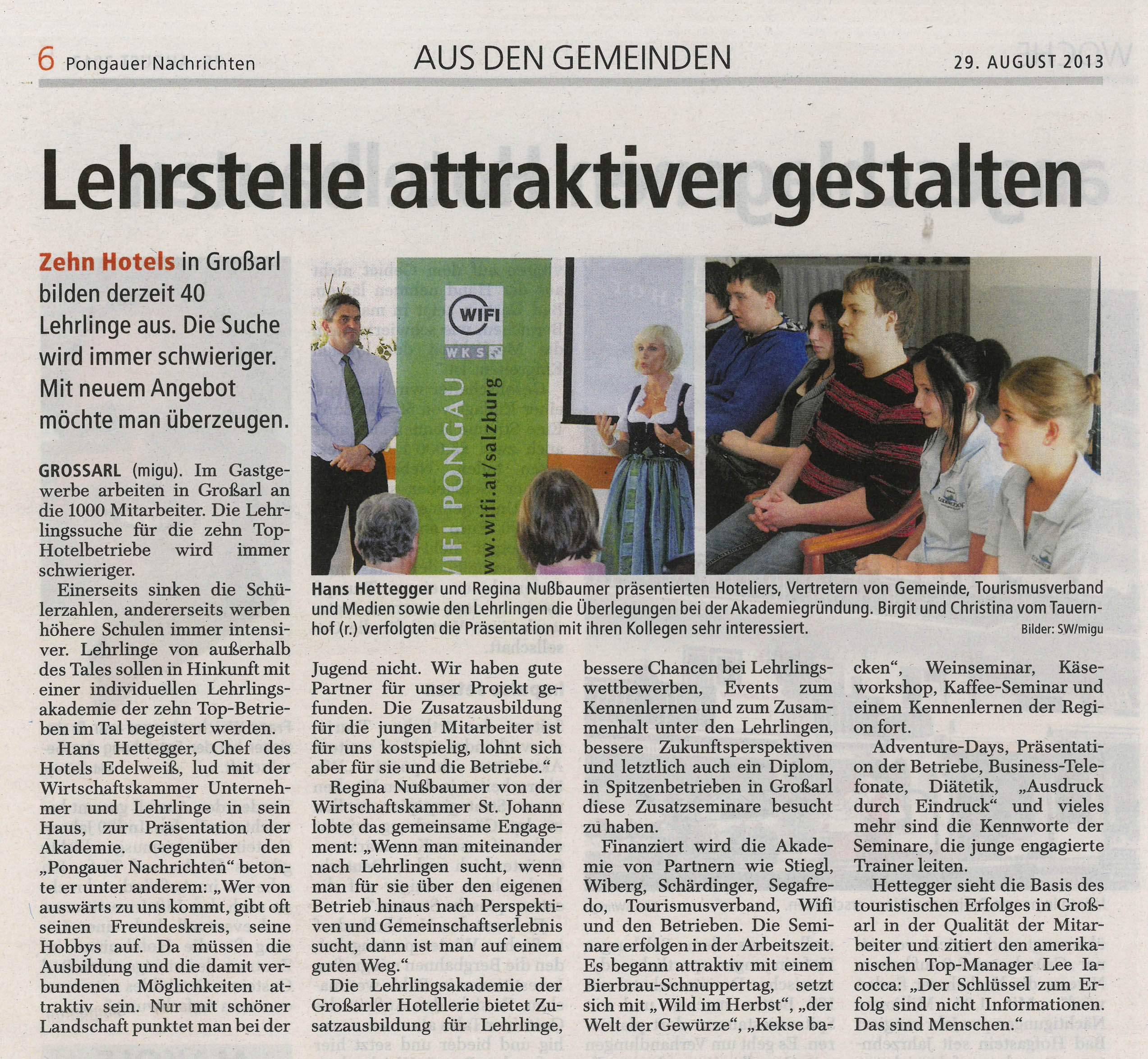 Bericht in den Pongauer Nachrichten vom Do 29. August 2013