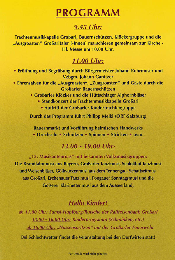 Programm 13. Musikantenroas im Tal der Almen