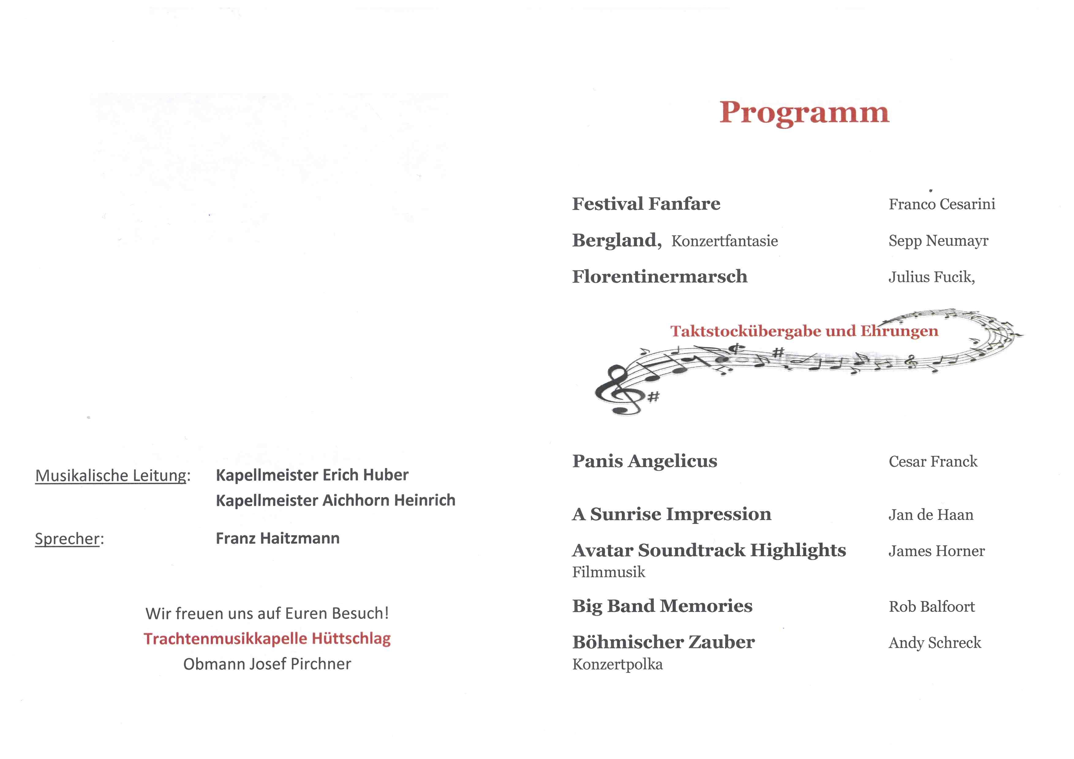 Einladung zum Frühlingskonzert der Trachtenmusikkapelle Hüttschlag